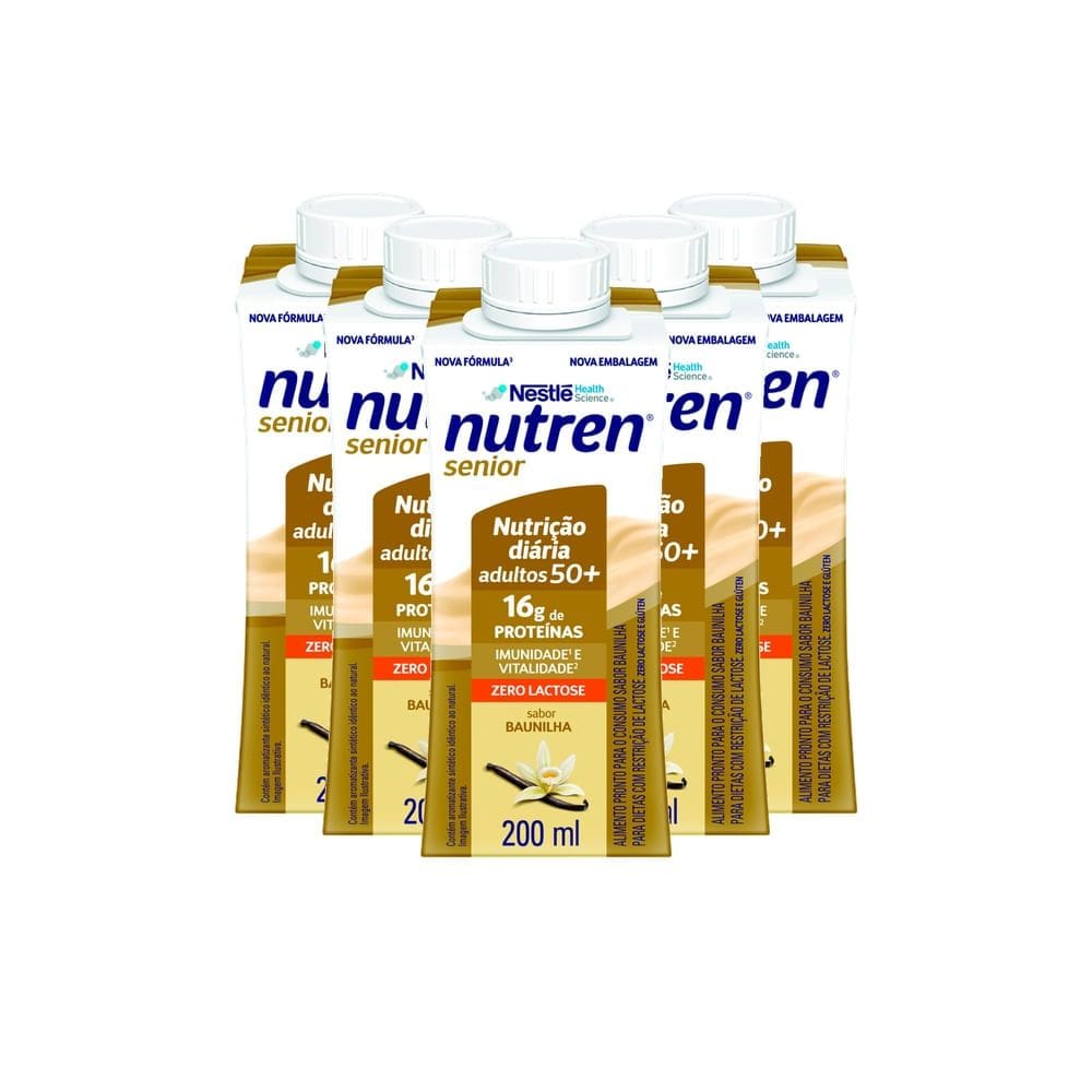 Kit 5 Nutren Senior Zero Lactose Sabor Baunilha com16g de Proteínas 200ml