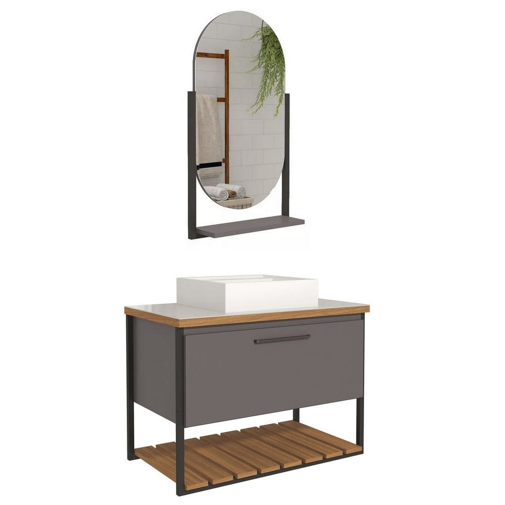 Armário Banheiro 80cm Mdf Com Espelheira 1 Porta Titanium