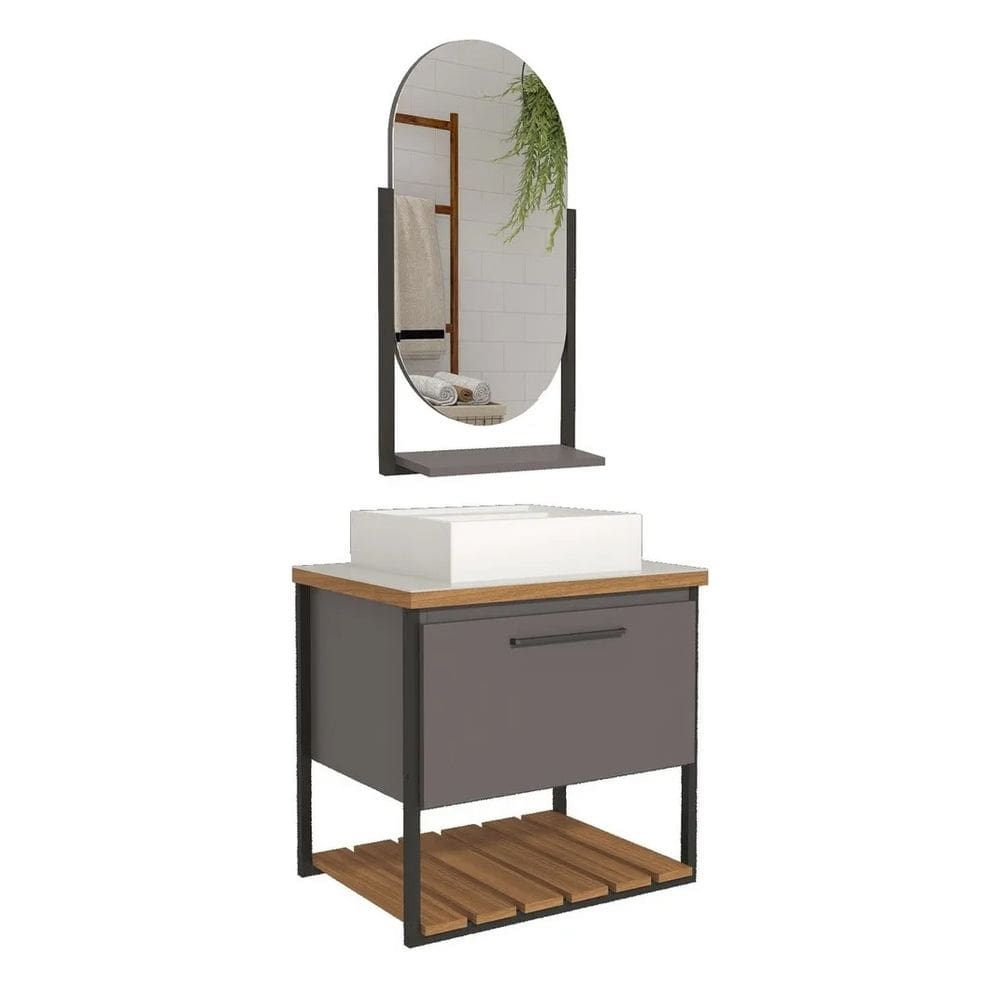 Armário Banheiro Mdf E Aço Com Espelheira 1 Porta Titanium