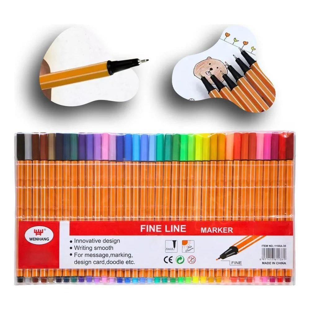 Caneta Fine Line Marcadores 36 Cores Arte Escolar Desenhos