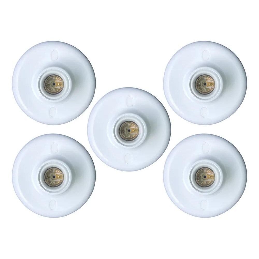 Kit 05 Plafon Simples Branco Bocal E - 27 Paflon E-27
