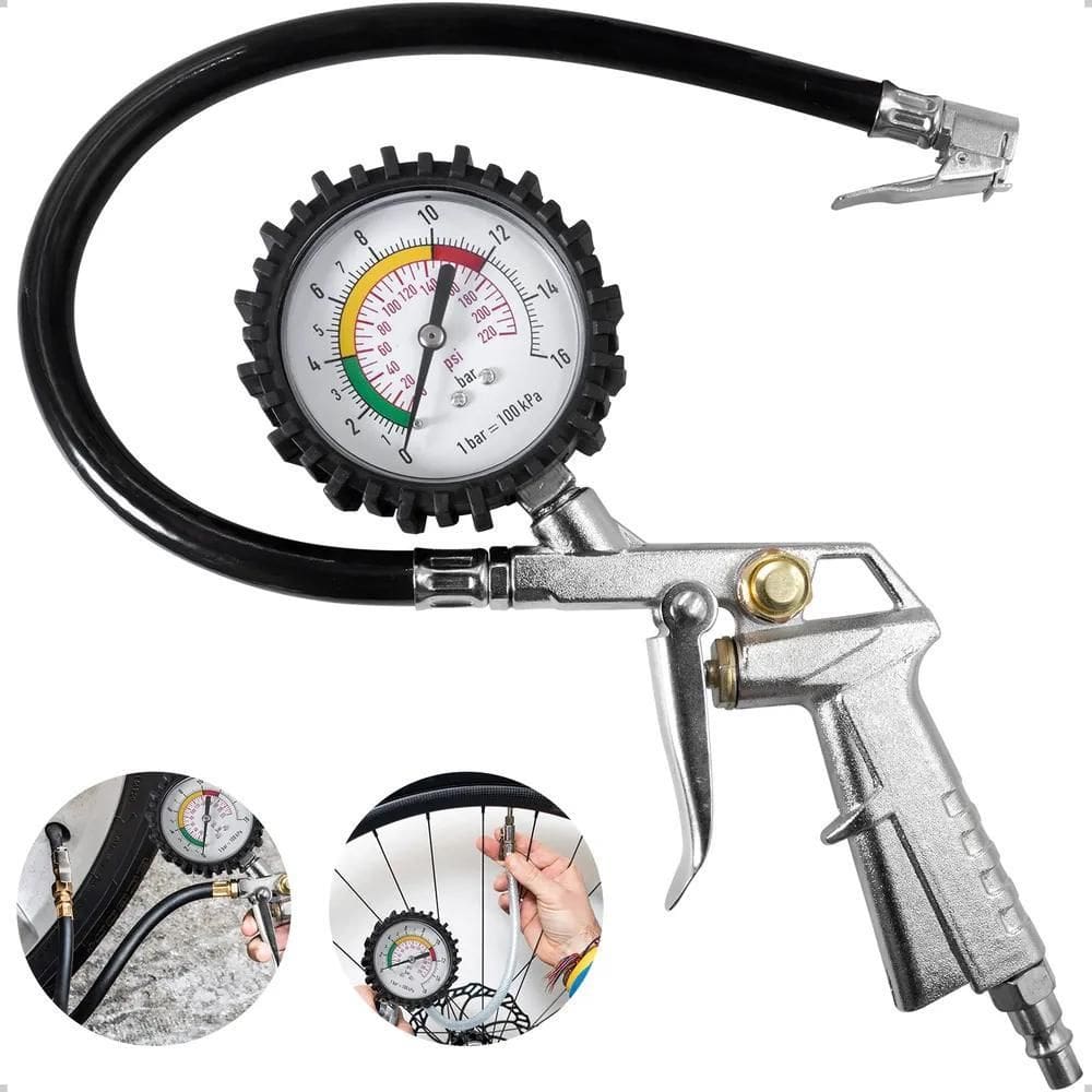 Calibrador De Pneus Pneumático Com Manômetro 220L Bico Forte