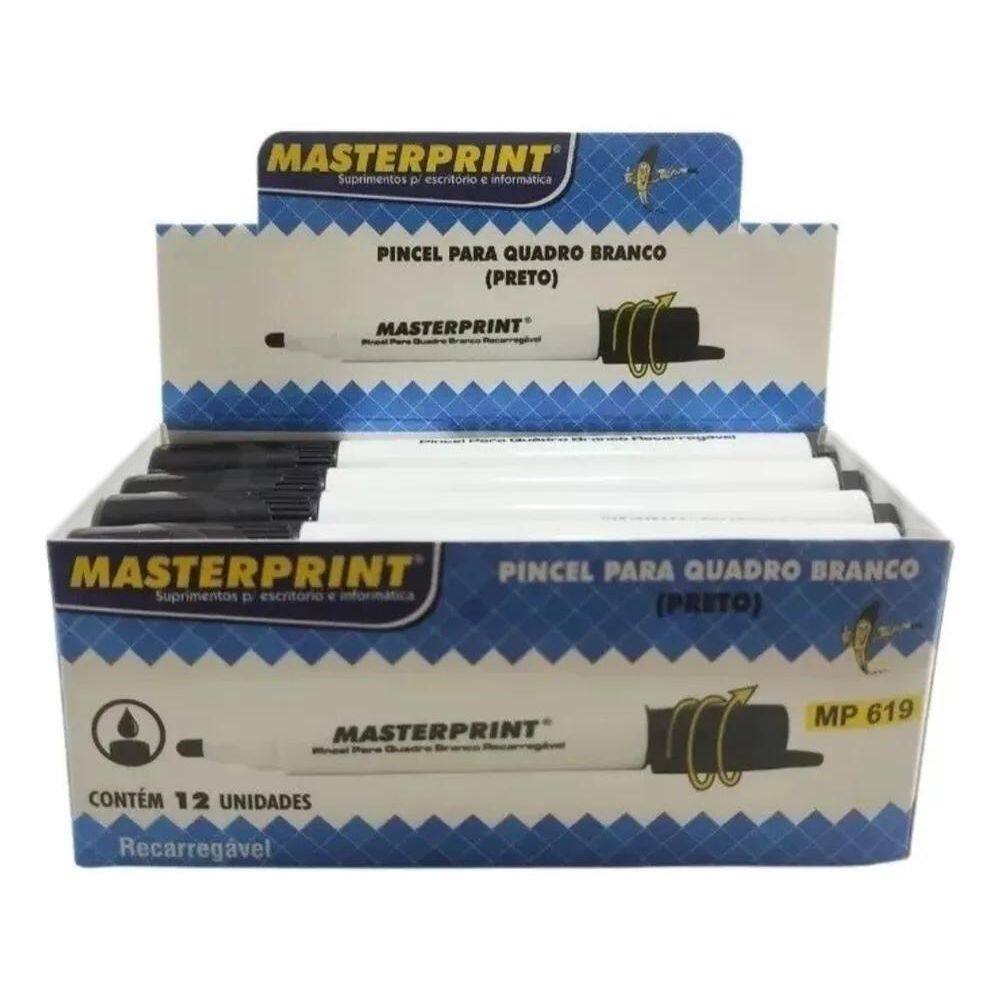 12 Caneta Pincel Quadro Branco Mp 619 - Masterprint Cor Pret