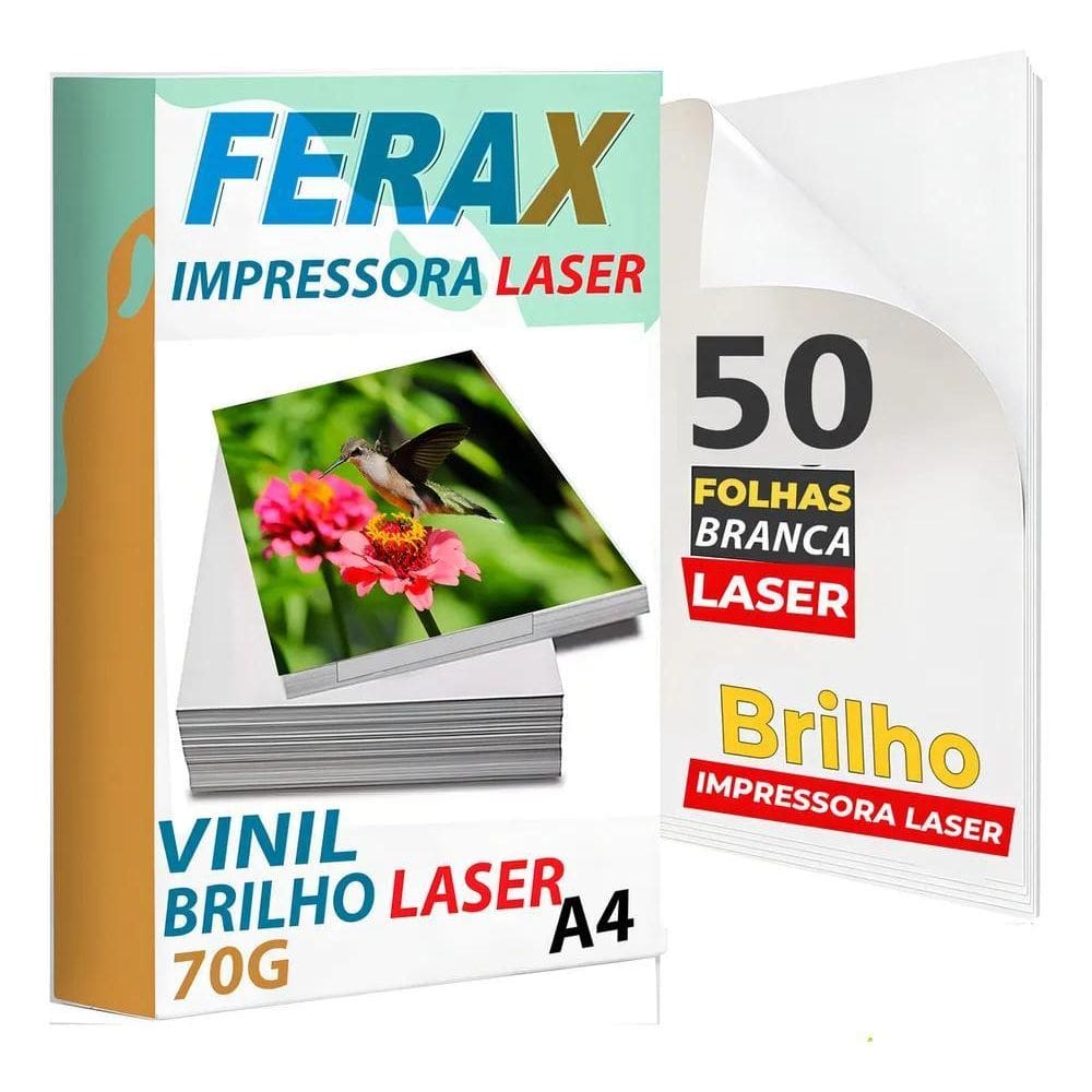 50 Adesivos Vinil Branco Brilho Para Impressora Laser A4 Fer