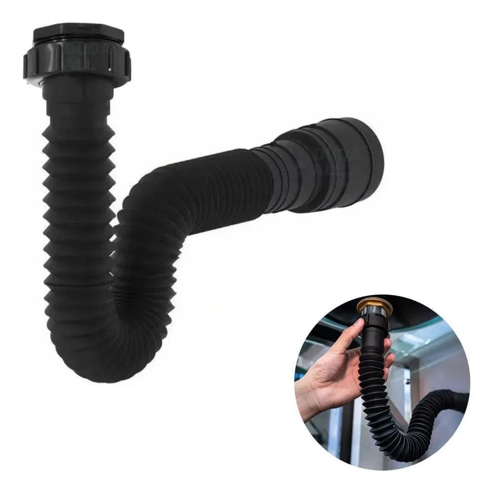 Sifão Sanfonado Flexível Preto Black Pia Banheiro Cozinha Si