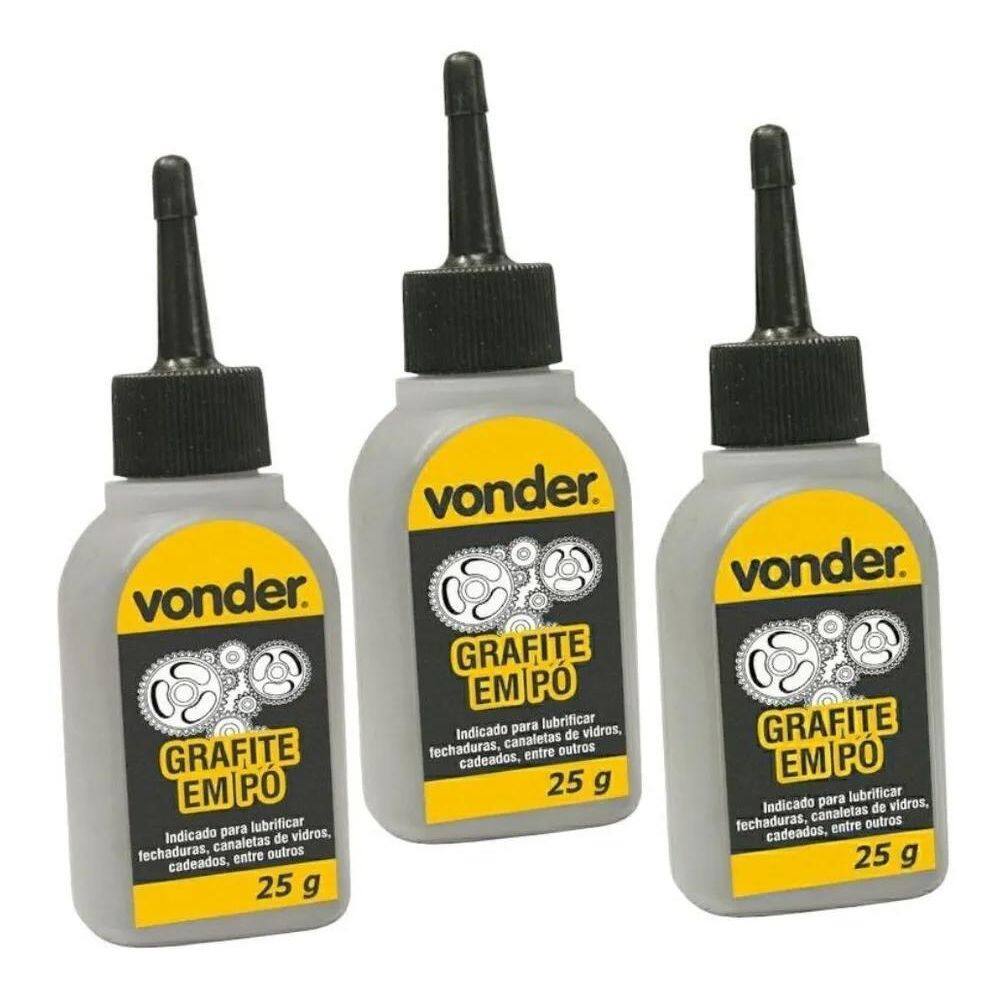 3X 3Un Grafite Em Pó 25G Vonder Para Maçanetas, Fechaduras