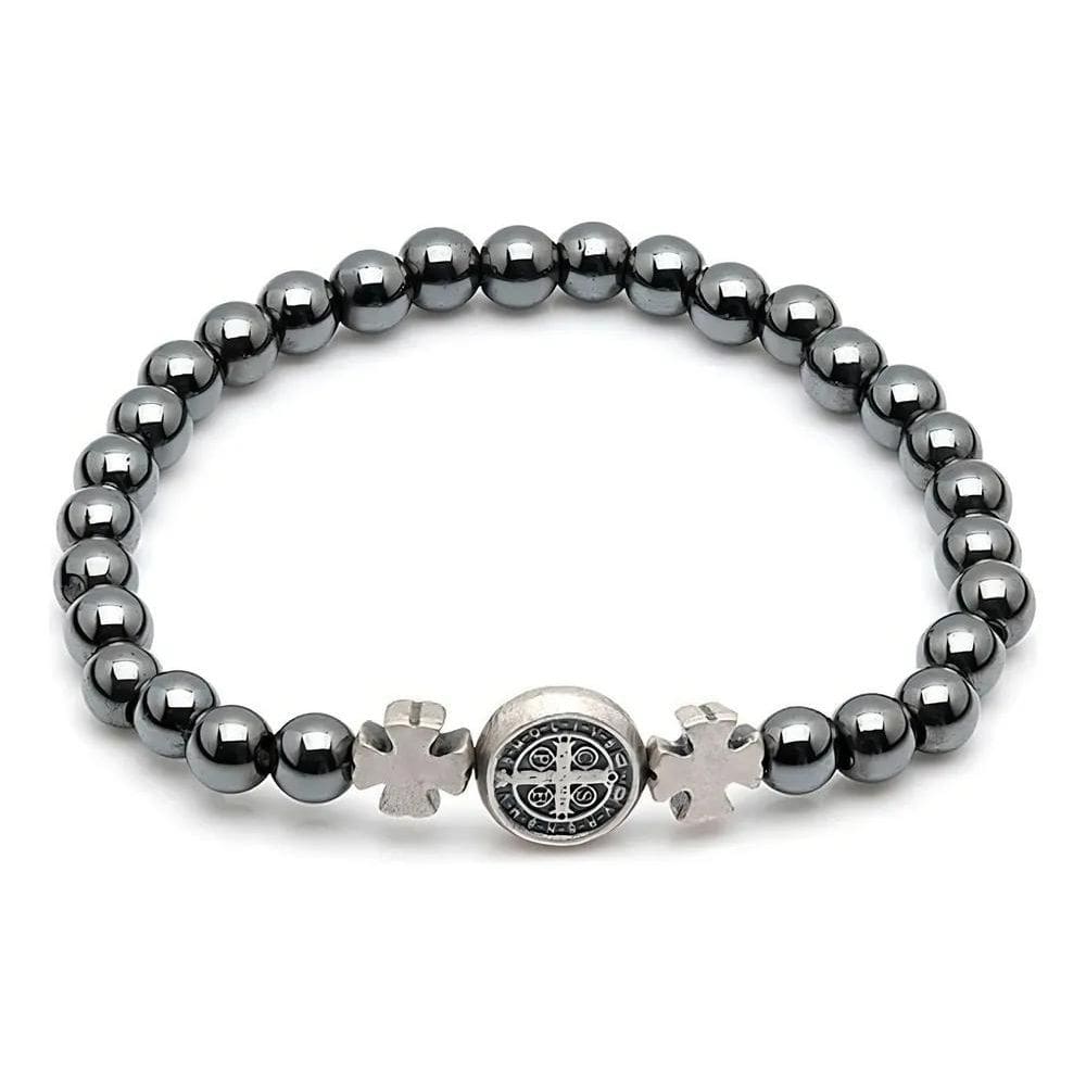 3X Pulseira Hematita - Medalha De São Bento / Cruz Malta Diâ