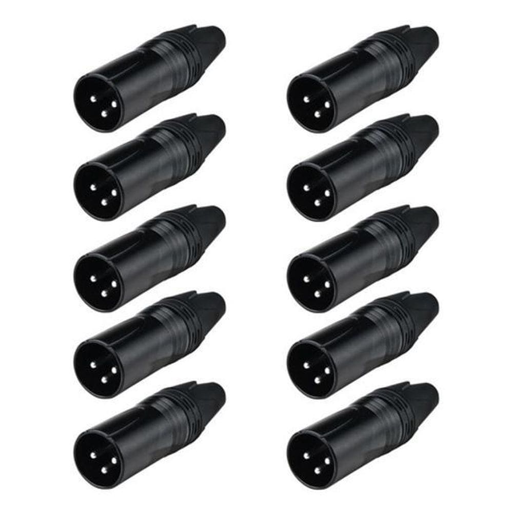 Kit 10 Plug Conector Xlr Canon Macho Lu71226Bk Preto Luminos