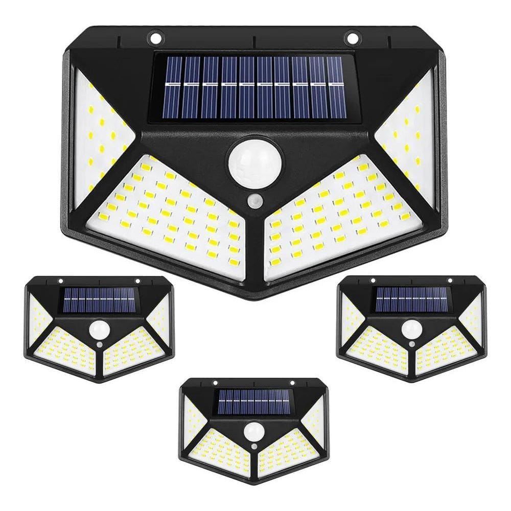 3X Kit 4 Luminária Solar 100 Led Com Sensor Jardim Prova Dág
