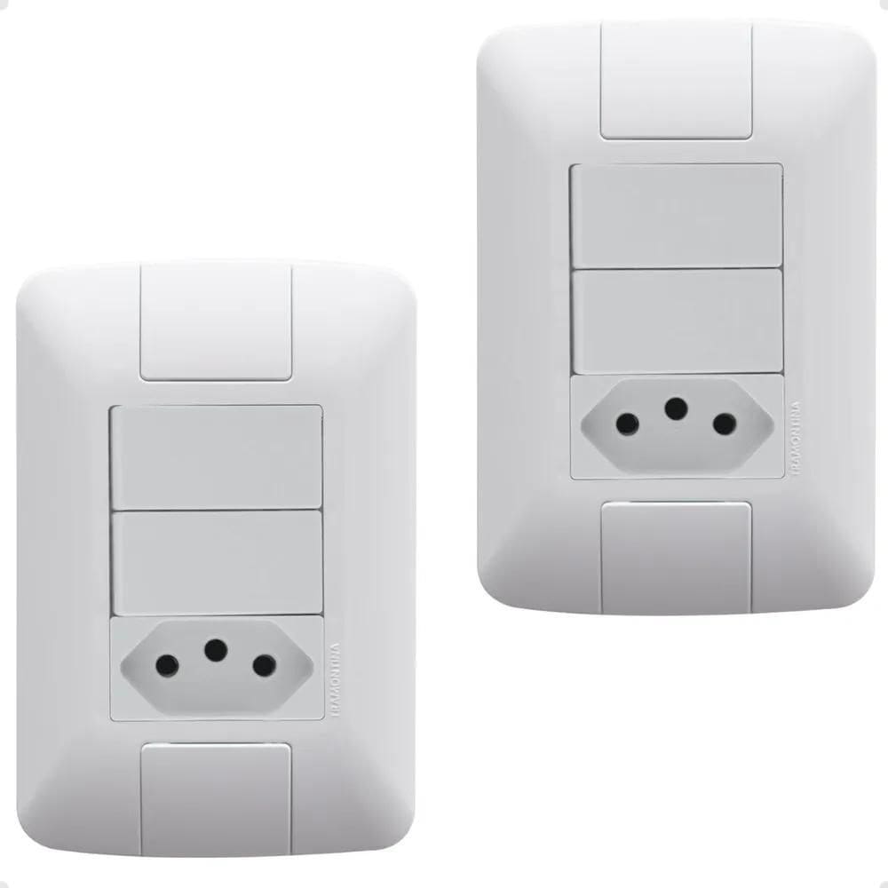 3X 2 Interruptor Modular Duplo E Tomada Simples 10A Tramonti