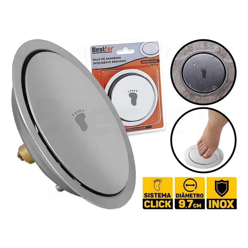 3X Ralo Inteligente Inox Redondo Banheiro 9,4Cm Veda Cheiro