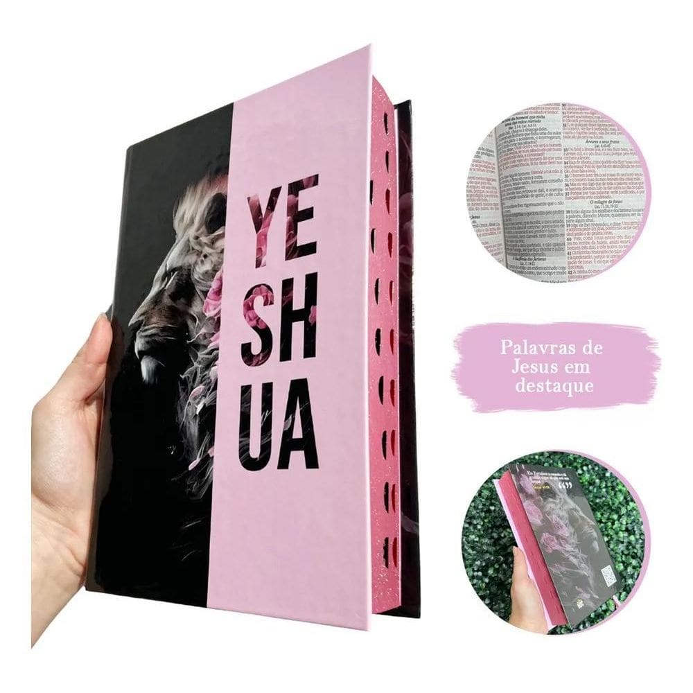3X Bíblia Sagrada Feminina Leão Yeshua Jesus Rosa Letras M