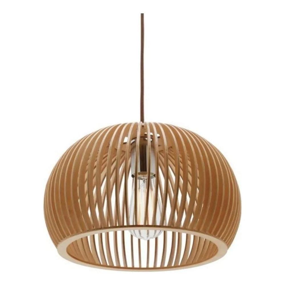 3X Lustre Luminária De Madeira Pendente Bola Teto Rustico Md