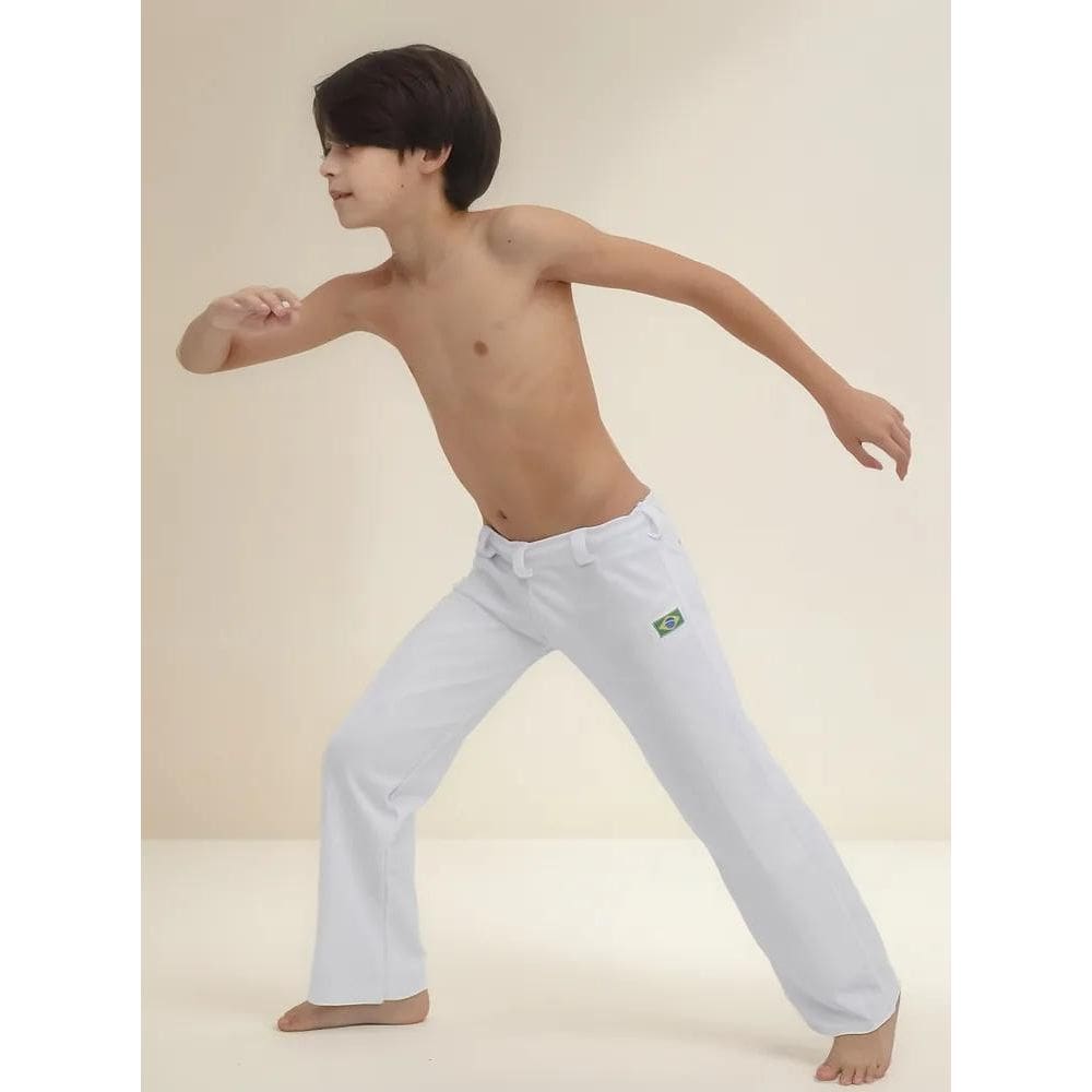 3X Calça De Capoeira Infantil Branca Brasilwear Abada Reforç