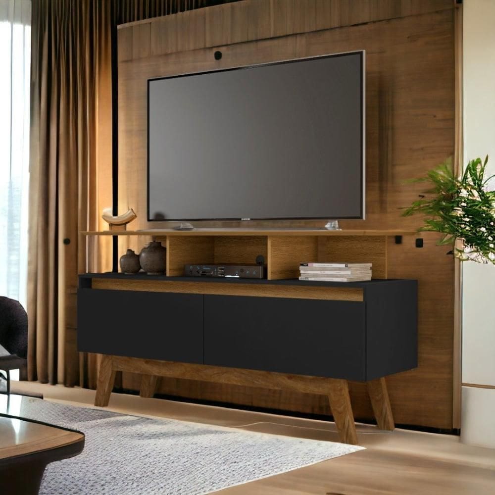 Rack com Gavetas Rubi 1,2 Cinamomo e Preto Fosco Bechara