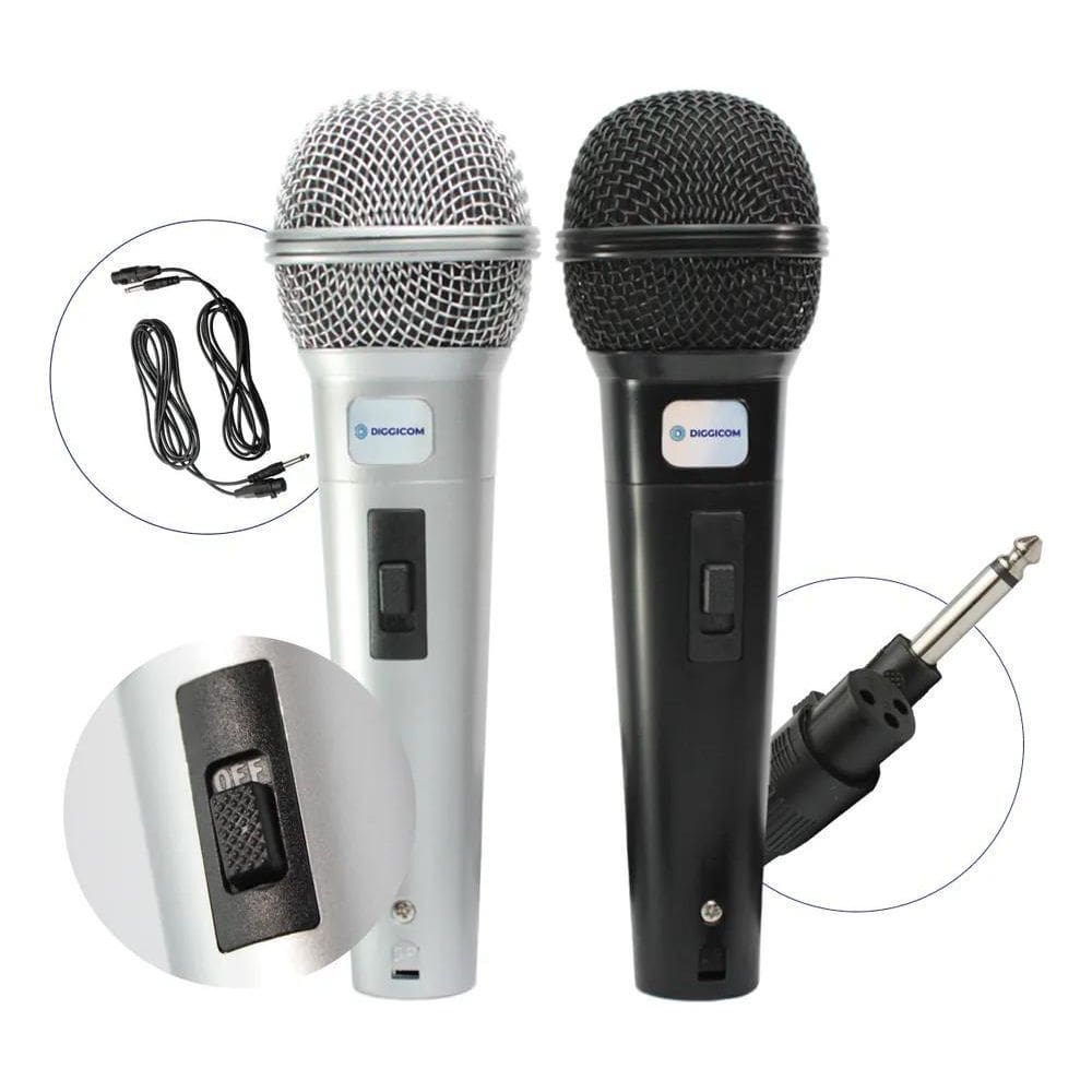 Kit 2 Microfones Profissional Duplo Dinâmico Karaoke Igreja