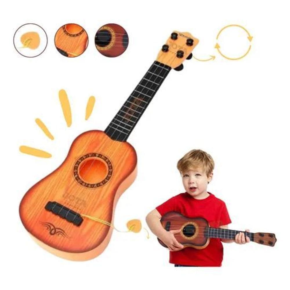 Mini Violão Infantil Brinquedo Ukulele Corda Aço Com Palheta