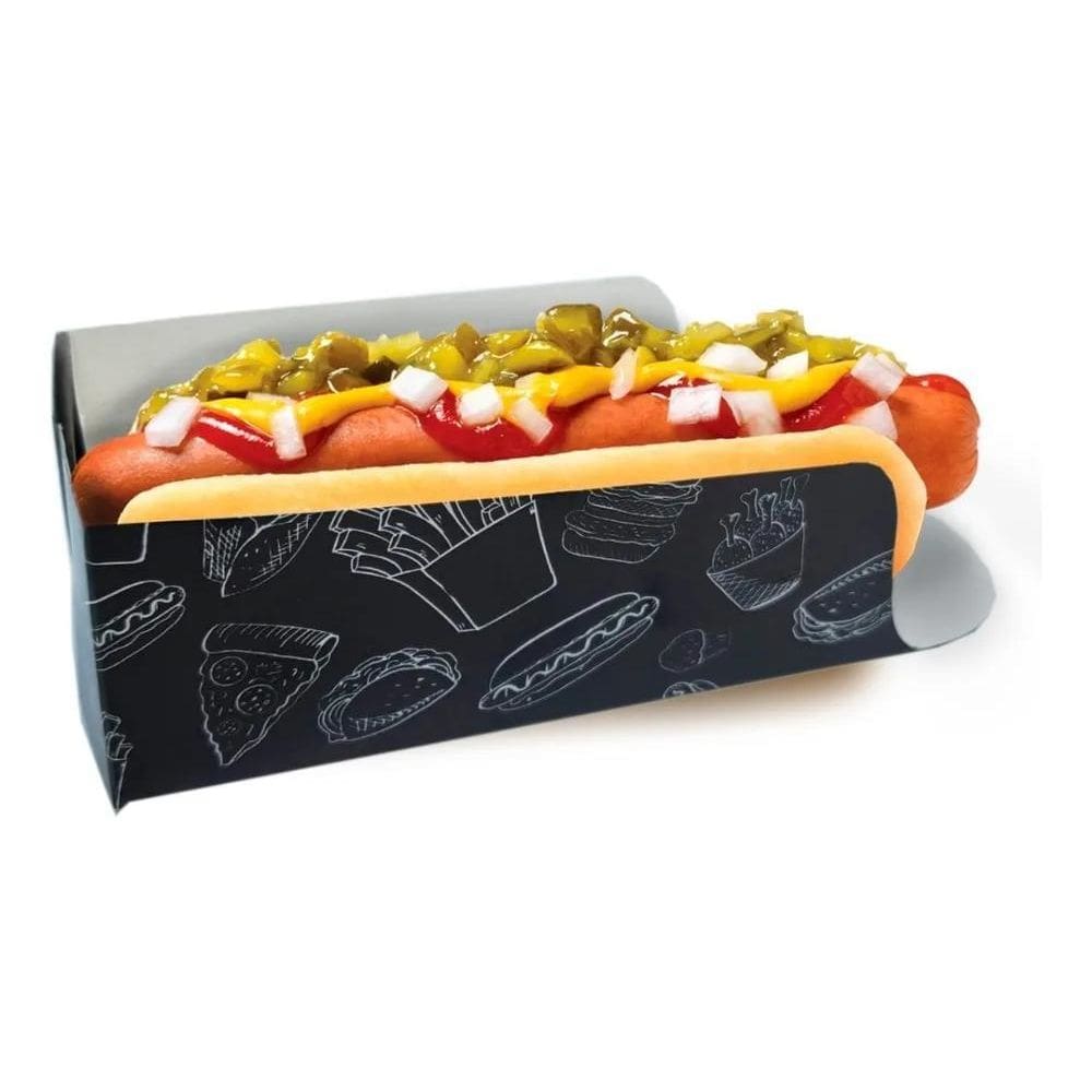 Embalagem Caixas Hot Dog   Cachorro Quente  100 Pçs Preto