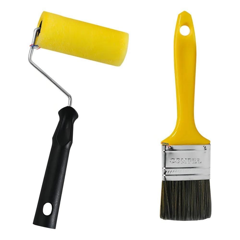 Kit Rolinho Para Pintura 9Cm E Trincha 2 Compel Rolo E Pince