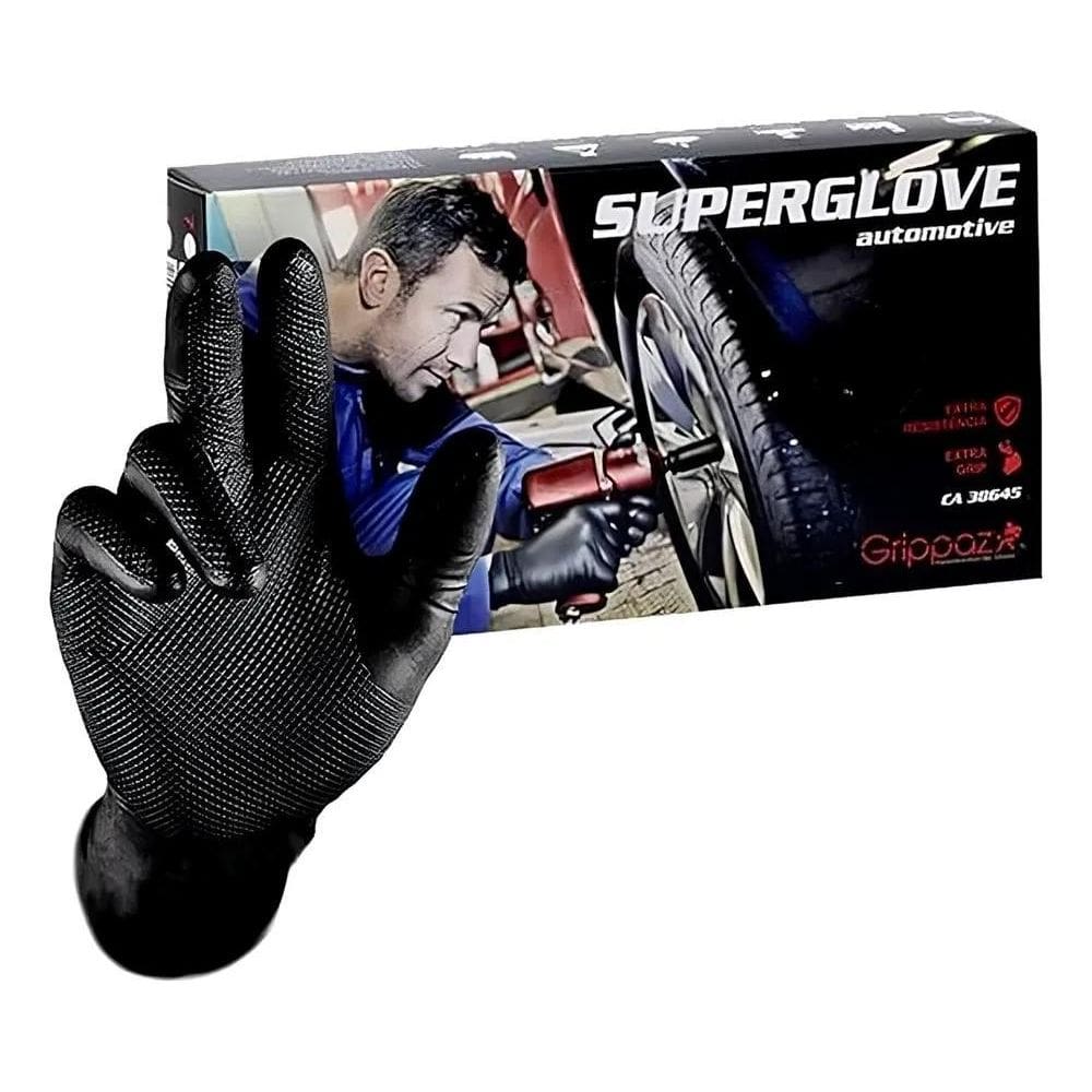Luva Descartavel Nitrilica Preta Super Glove Caixa C 50 Und