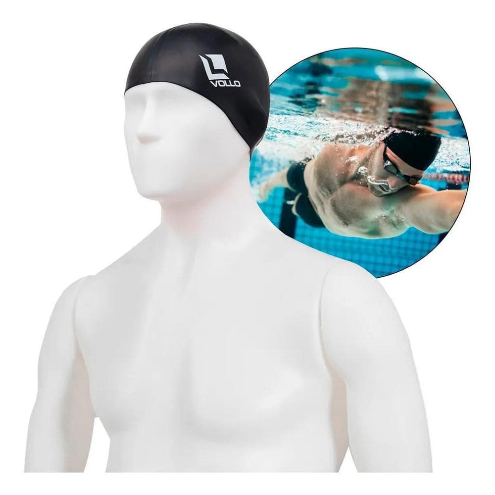 Touca De Natação De Silicone Preta Vollo Piscina Praia Mar C
