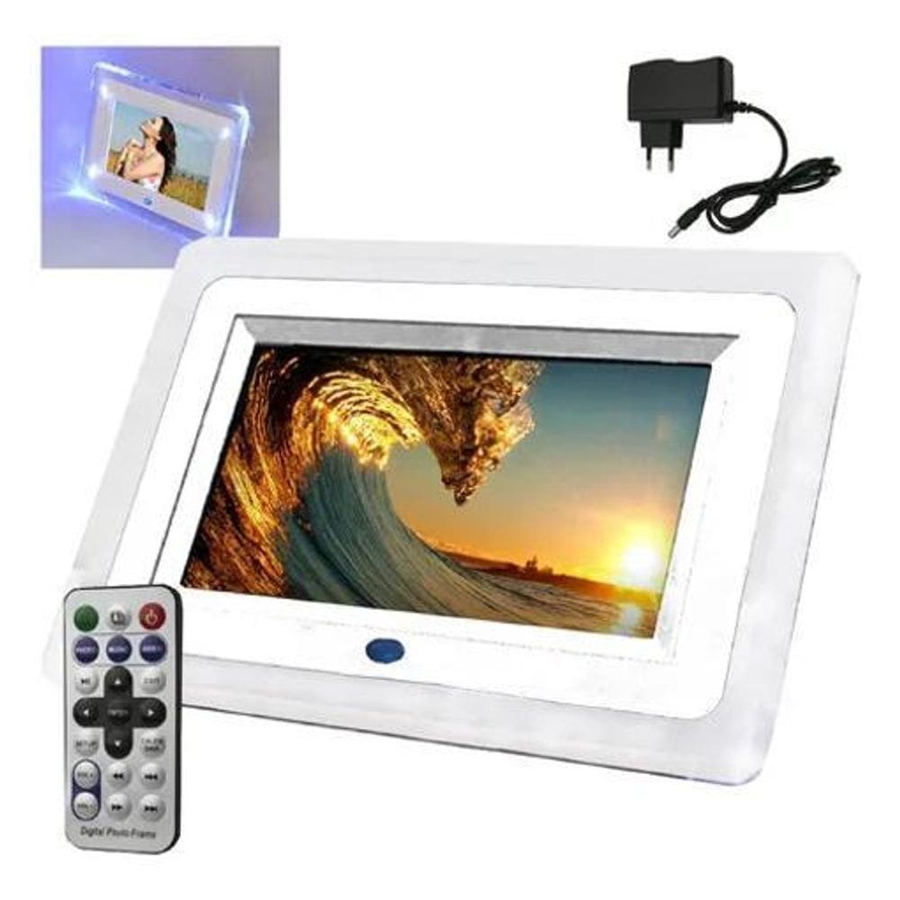 Porta Retrato Digital 7 Polegadas Lcd Relógio Mp3 Sd Usb Led