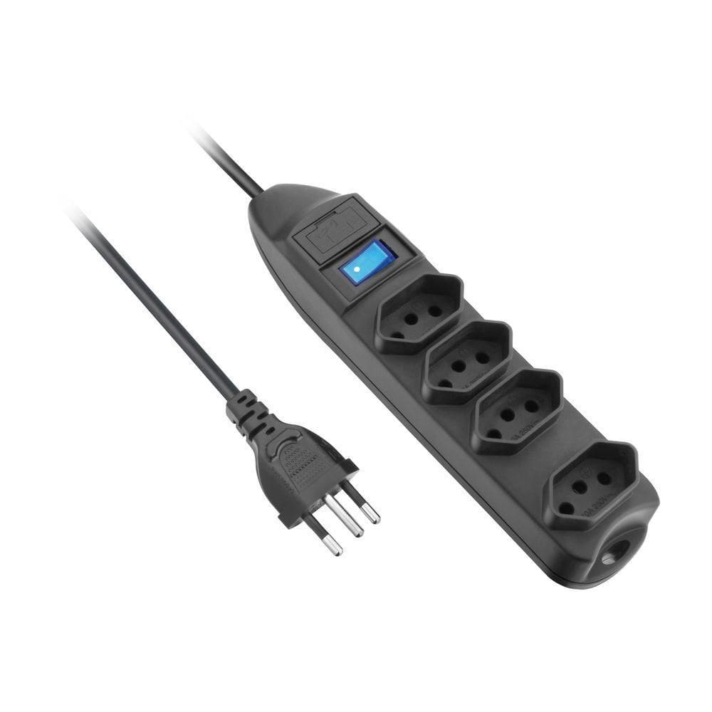 Protetor De Linha 4 Tomadas 2P +T Fusível Chave Liga/Desliga 1,5m