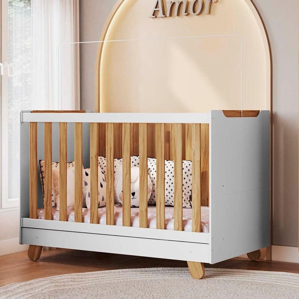 Berço Minicama 4 em 1 Americano 100% Mdf Levy Espresso Móveis Branco Brilho/Amêndoa