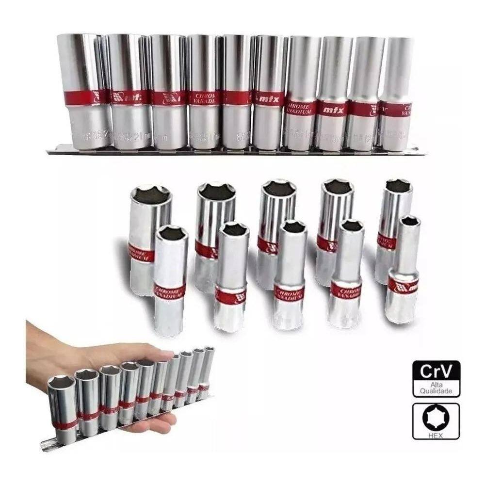 Jogo Soquetes Longos 3/8 Sextavados 08 A 19Mm 10 Pcs Cr-V