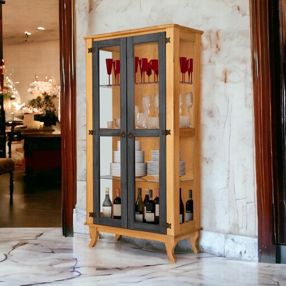 Cristaleira Bella Luna Imbuia e Preto Atraente