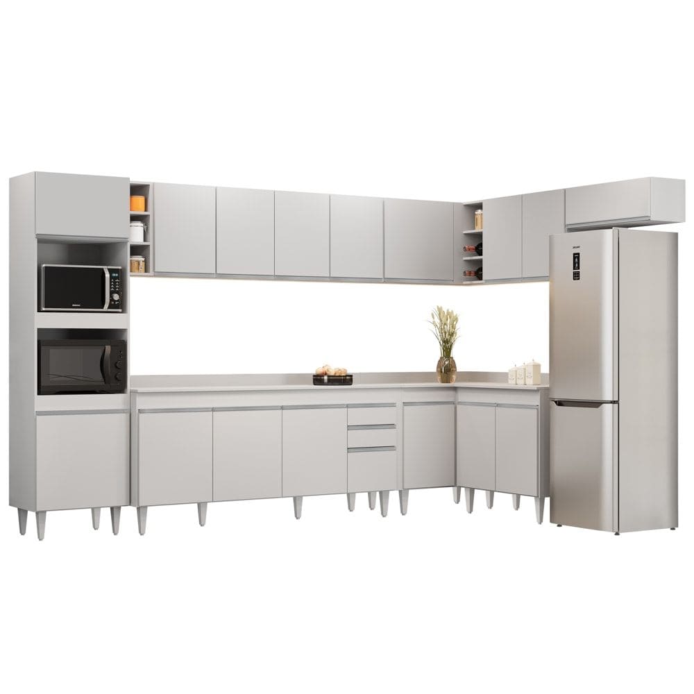 Armário de Cozinha Modulada de Canto 9 Peças CP05 Balcão com Tampo Branco - Lumil