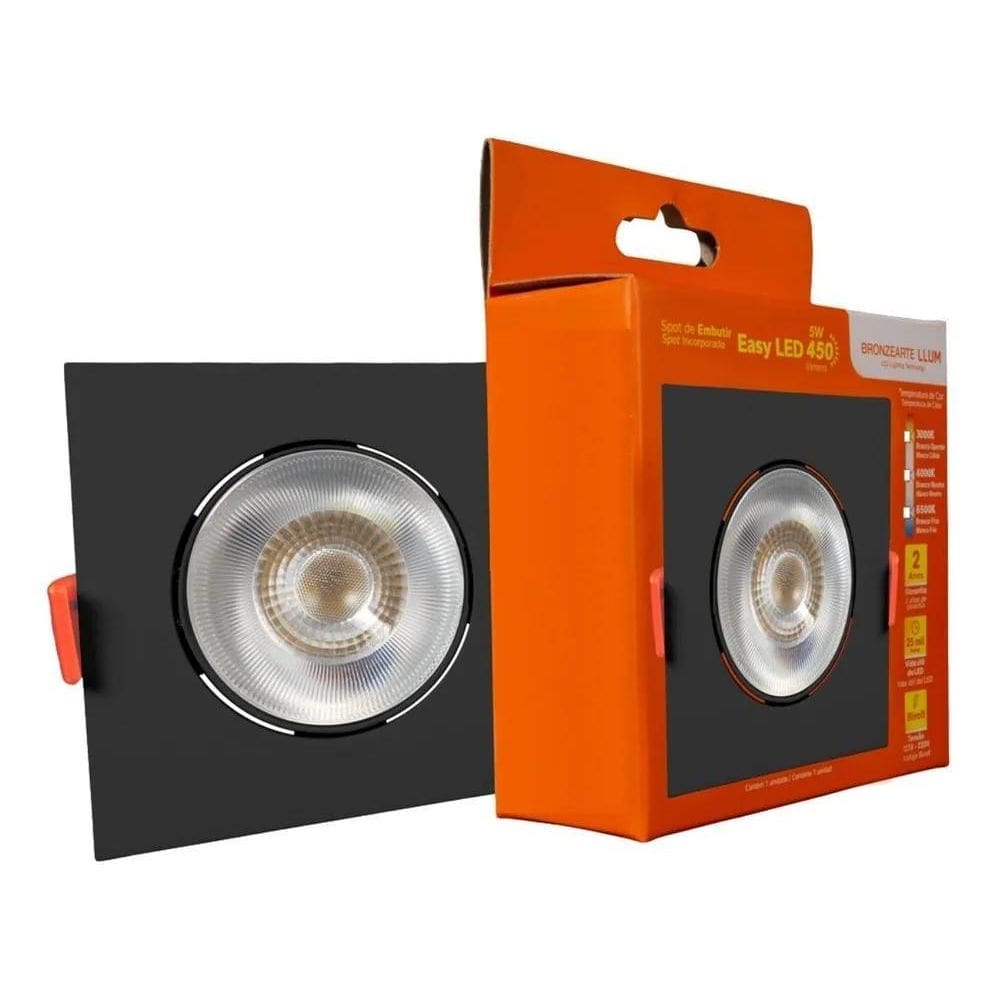 Spot De Led Embutir 5W Quadrado Preto Direcional Bivolt