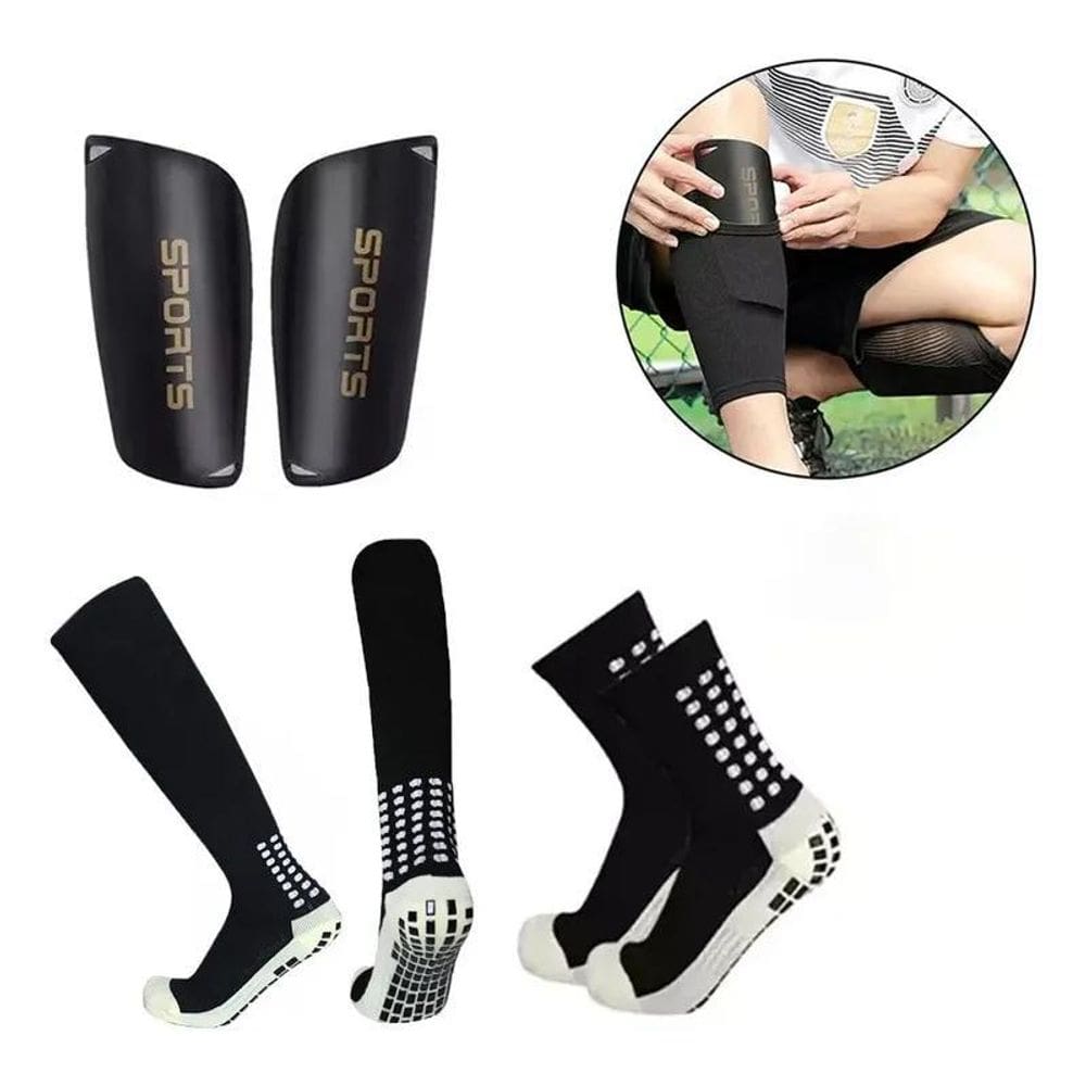 Kit 4 Futebol Profissional Meião, Caneleira, Meia E Joelheir