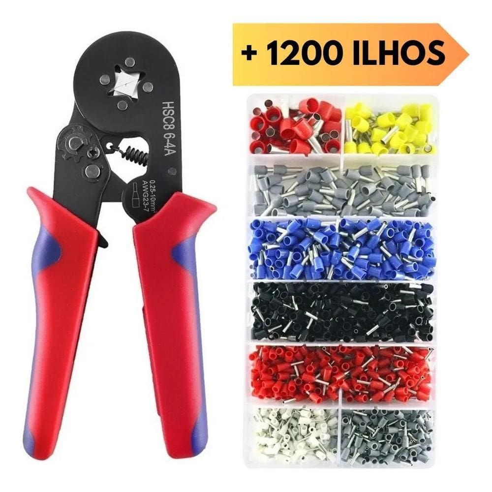 Alicate Crimpar Terminais Ilhós Prensa + 1200 Terminais Kit