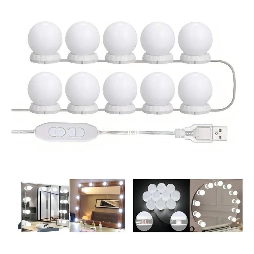 Luz De Espelhos Penteadeira Camarim Maquiagem 10 Leds Cor Br