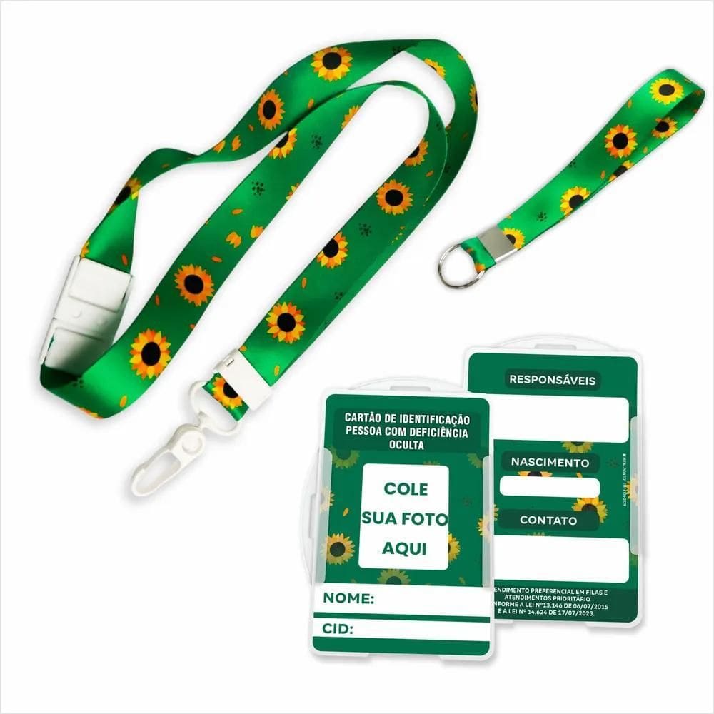 01 Cordão E Crachá De Identificação Girassol + Chaveiro