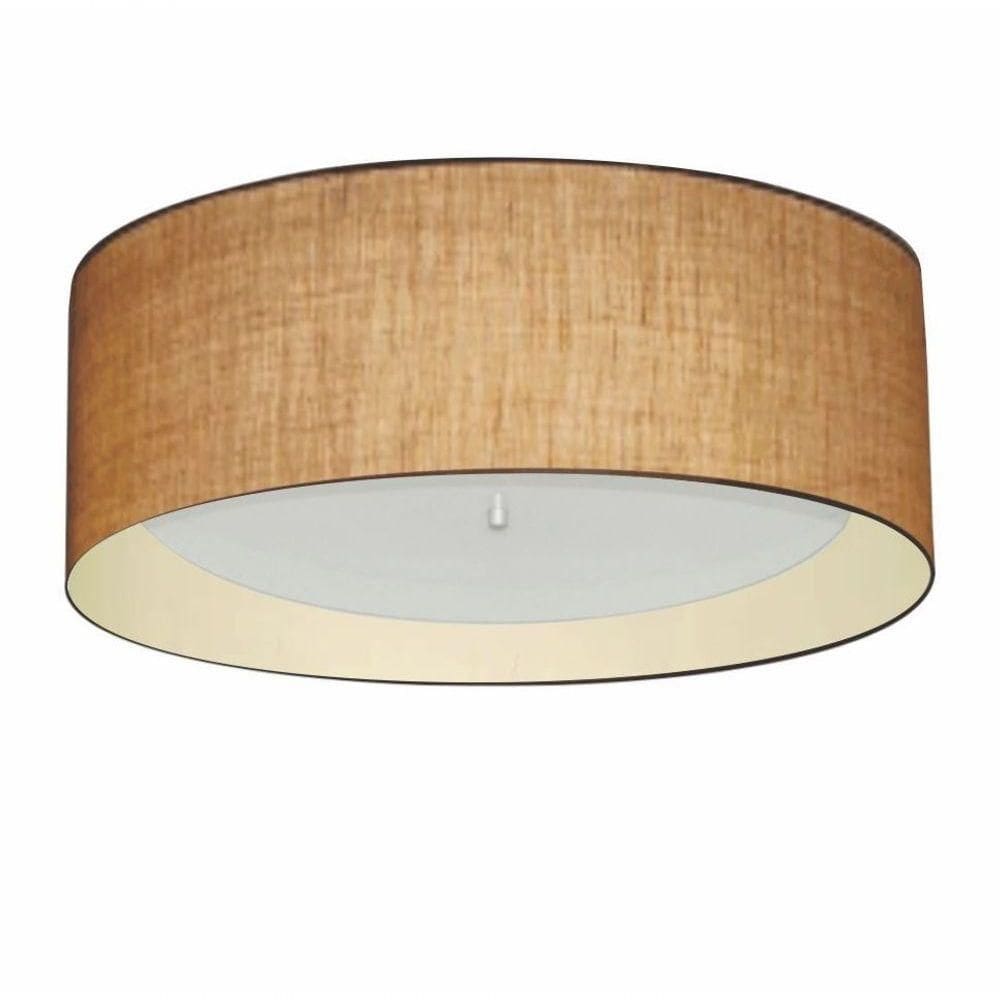 Plafon Cilíndrico Duplo Vivare Md-3008 Cúpula Forrada Em Tecido 60x25cm - Bivolt Palha-bege 127/220v