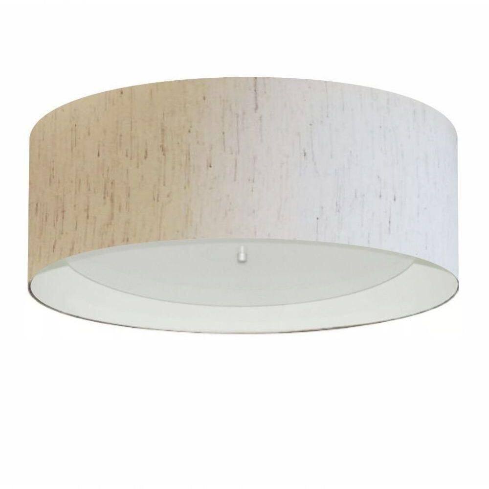 Plafon Cilíndrico Duplo Vivare Md-3008 Cúpula Forrada Em Tecido 60x25cm - Bivolt Linho-bege-branco 127/220v