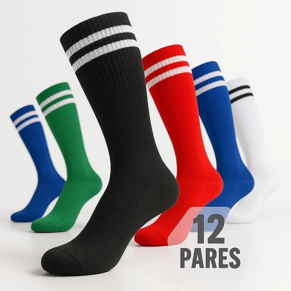 Kit 12 Par Meião Futebol Adulto Listrado  Time Cores