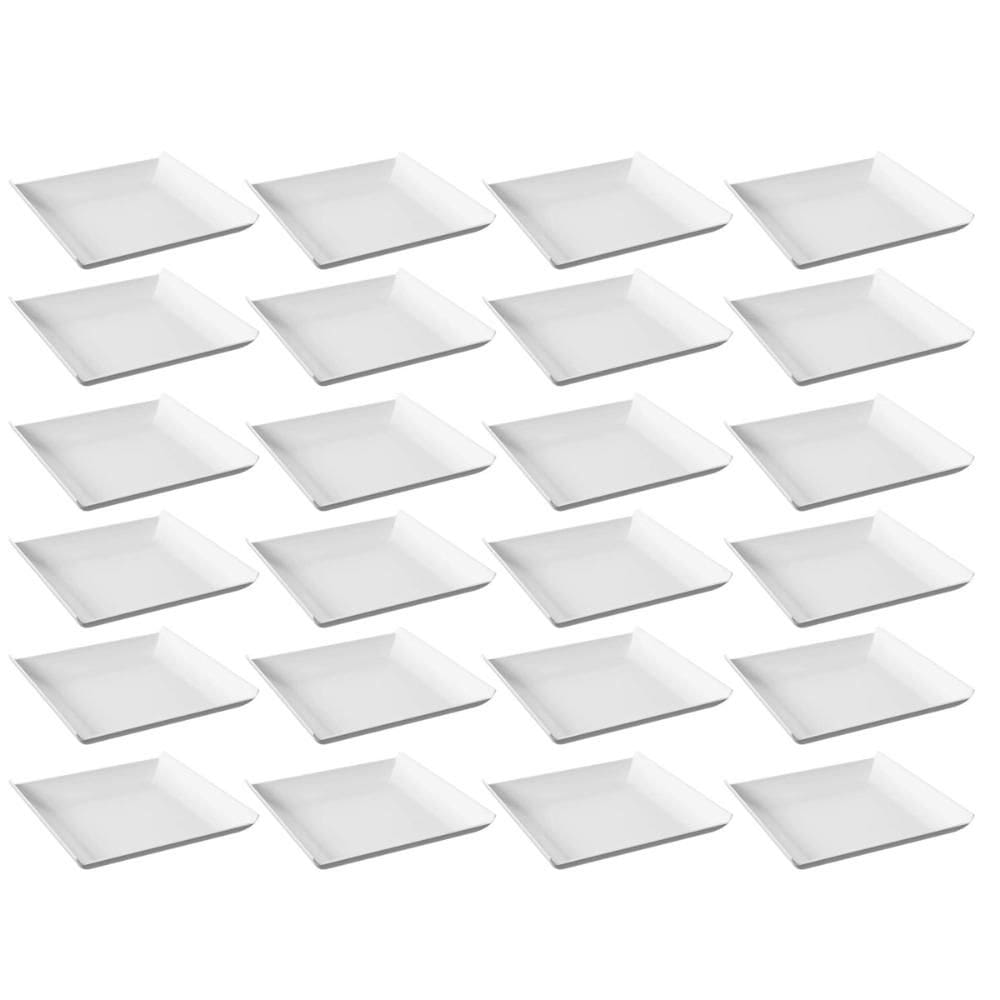 24 Pratos Quadrados Brancos Plástico Cozy Coza 21cm Lanchonete Restaurantes Bares Padaria