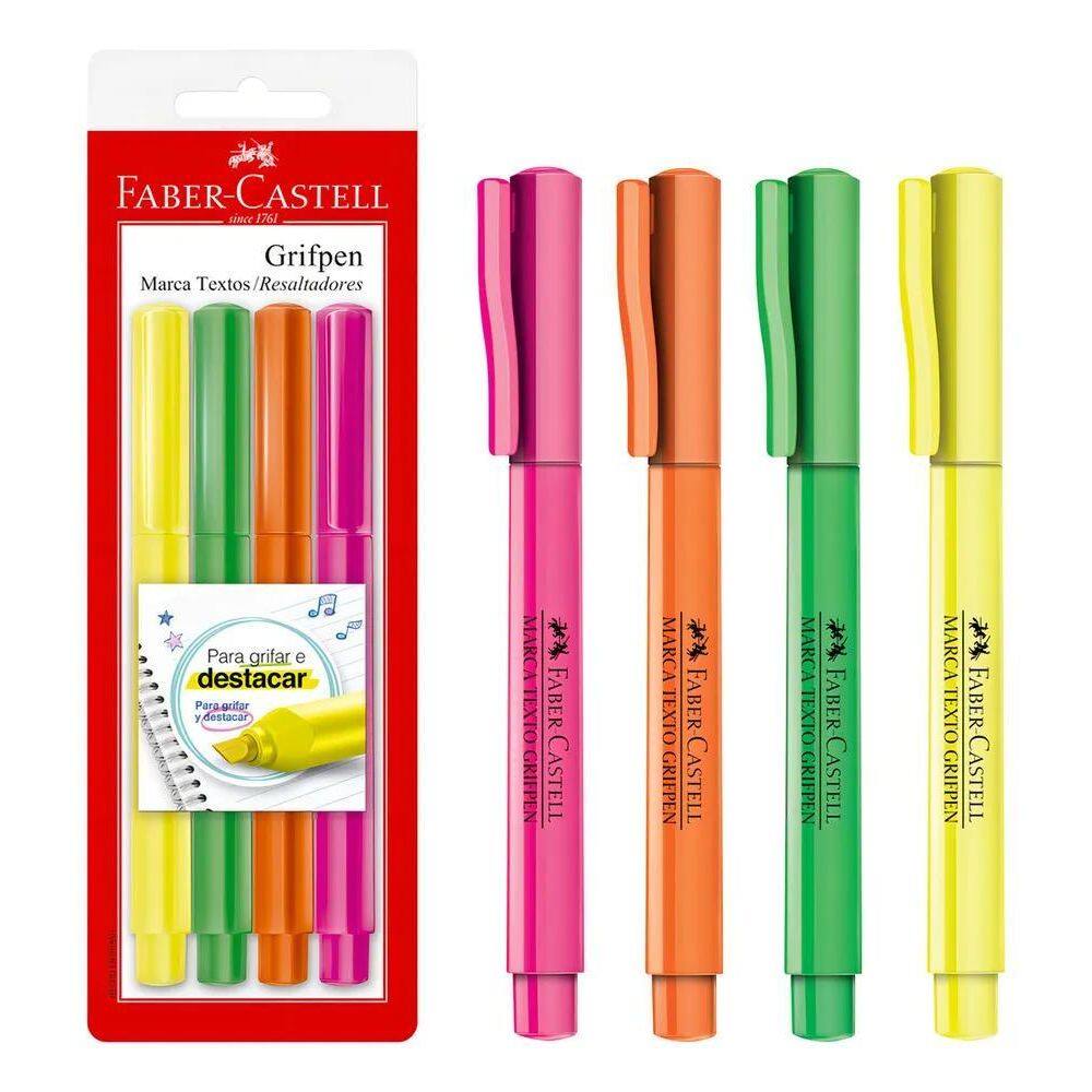 3X Caneta Destaca Marca Texto 4 Cores Faber Castell Grifpen