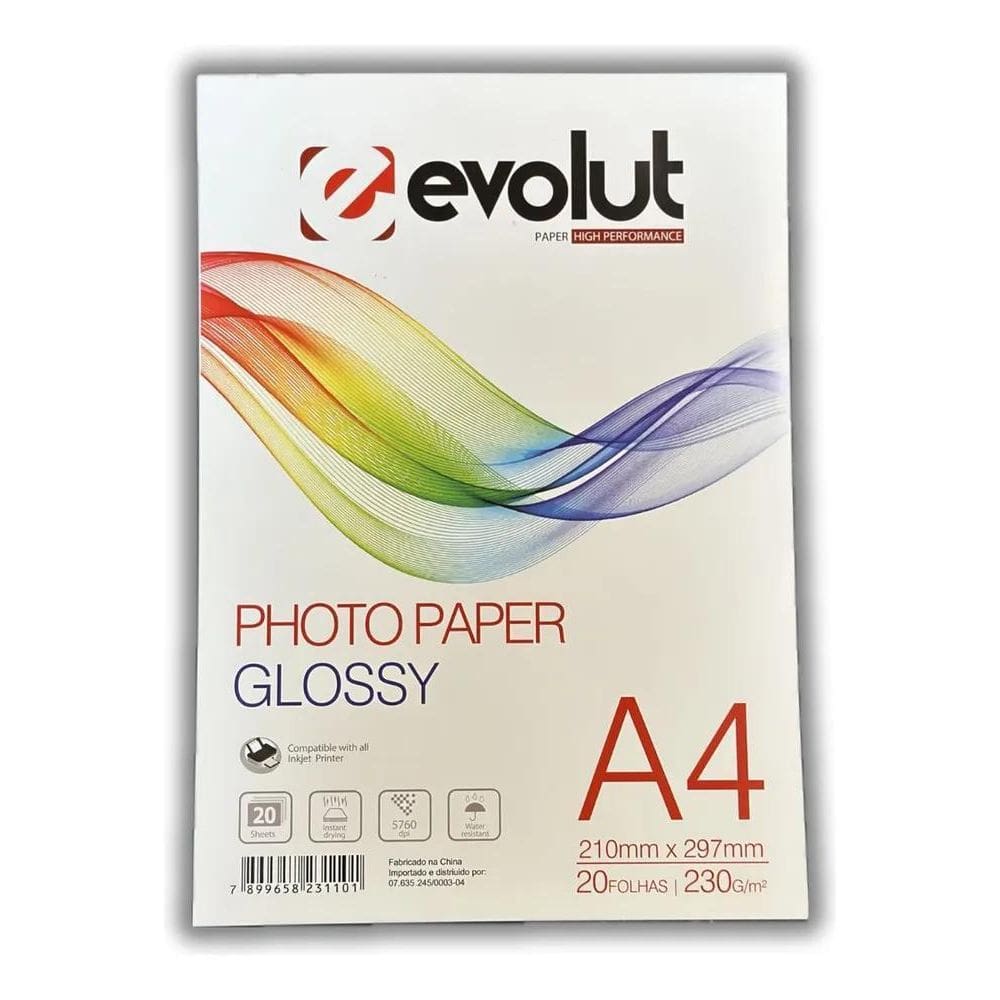 100 Folhas Papel Fotográfico Glossy Evolut 230G A4