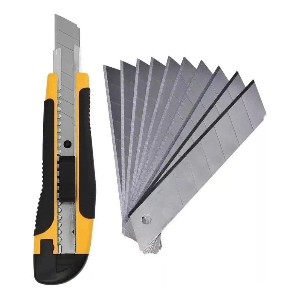 Estilete Profissional Emborrachado C/Trava 18Mm + 10 Laminas