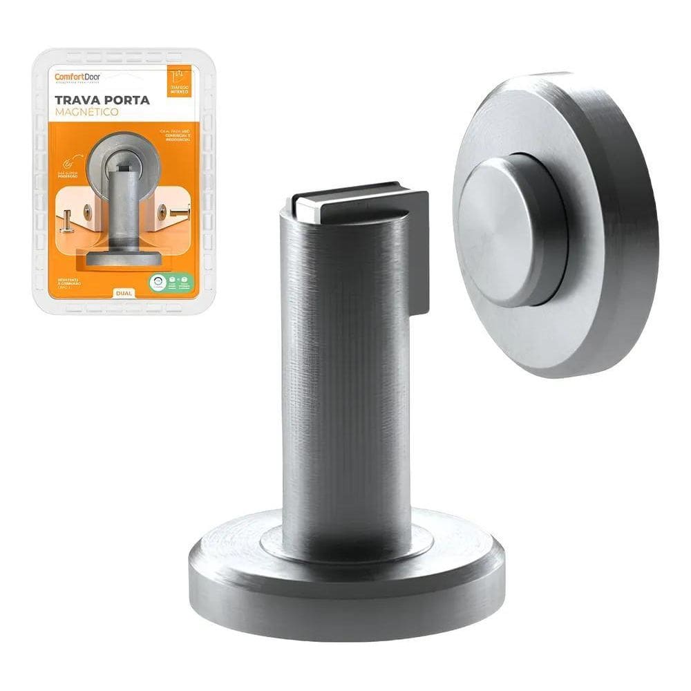 Fixador Trava Porta Magnético Dual Piso Ou Parede Metalico