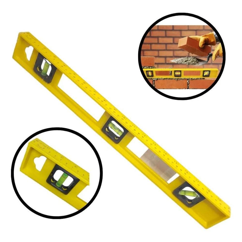 Nível Bolha Régua Prumo 50Cm Manual Amarelo Profissional