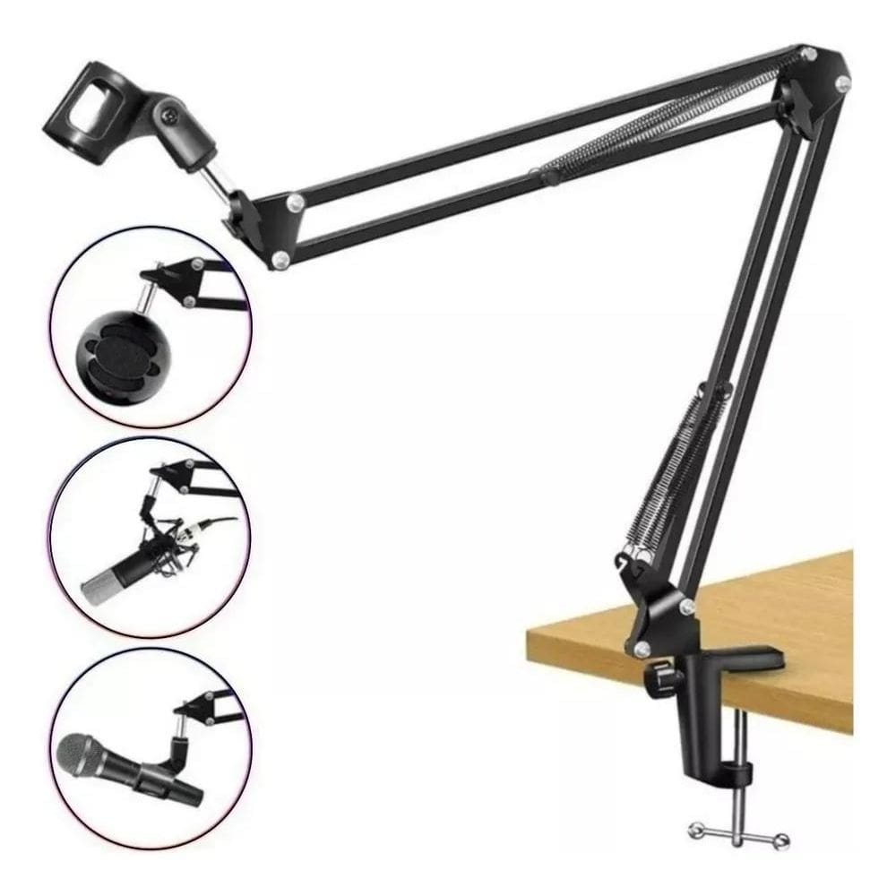 Braço Articulado Suporte Microfone Profissional Mesa Podcast