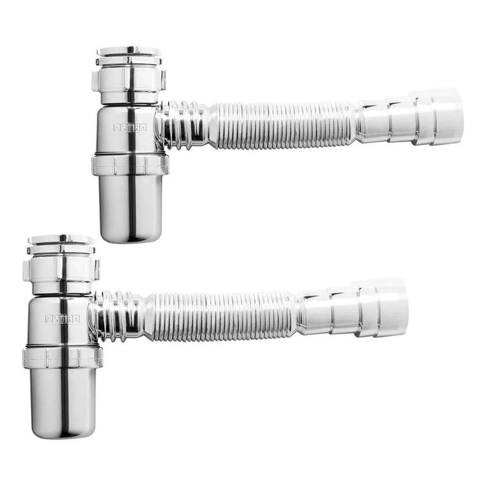 Kit 2 Sifão Sanfonado Universal Copo Cromado Flexível Astra