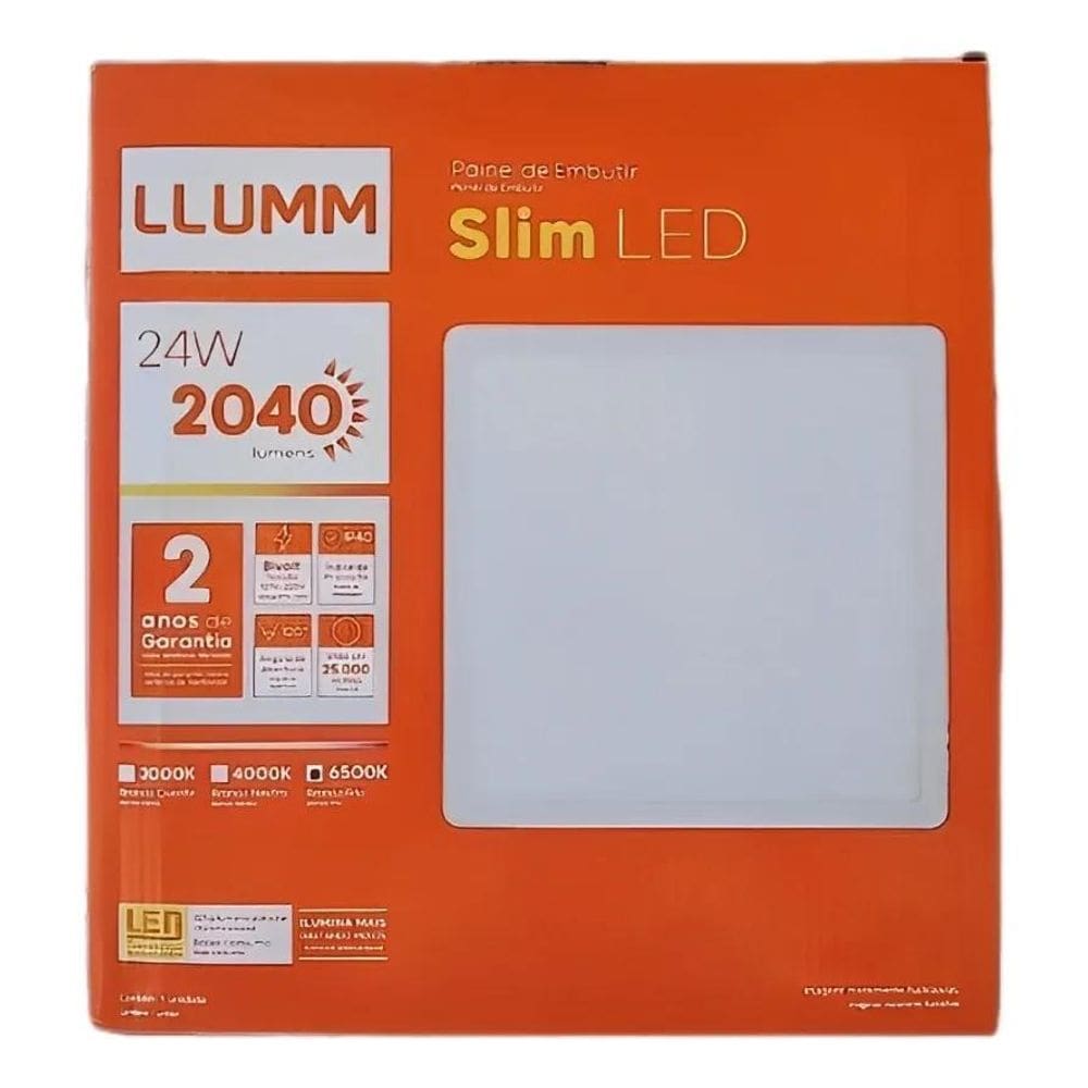 Plafon Painel Embutir Quadrado Led 24W 6500K 30X30 Llumm