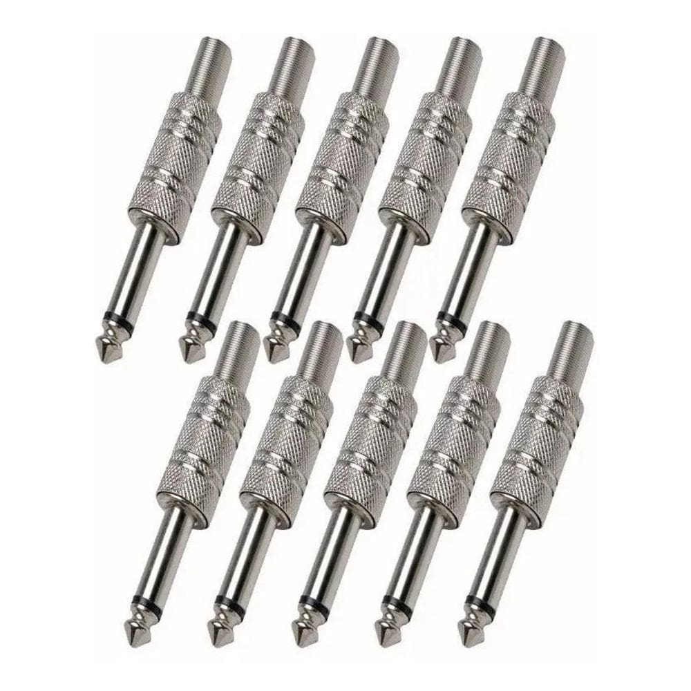 Kit 10 Plug P10 Conector Mono Metalico Guitarra Violão Baixo