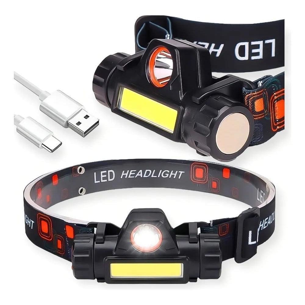 Lanterna Cabeça Capacete Recarregavel Led T6 Forte + Led Cob